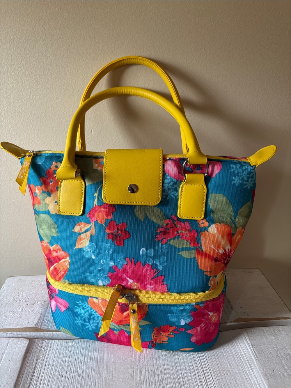 Pioneer Woman Yellow and Teal Floral Lunch Tote/Bag